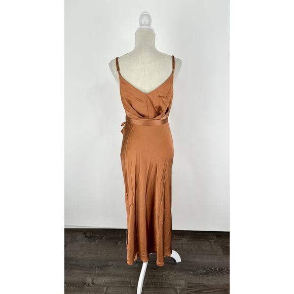 ASOS V Neck Satin Cami Wrap Midi Dress Chocolate Brown Womens Size 4 New - Picture 10 of 14